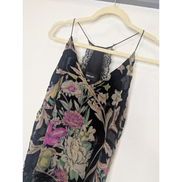 Sugar Lips 90s Style Velvet Overlay Floral Design Slip Dress Women Size Medium - Picture 2 of 7